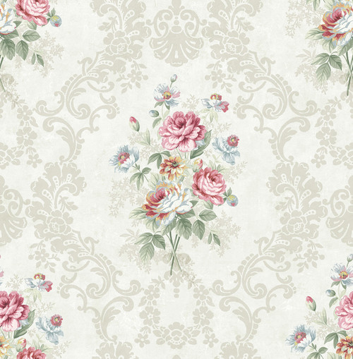 Bouquet Framed Cameo Wallpaper in Traditional Off White FL90012 from Wallquest