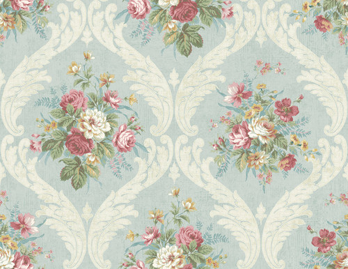 Framed Rose Wallpaper in Light Denim FL90402 from Wallquest