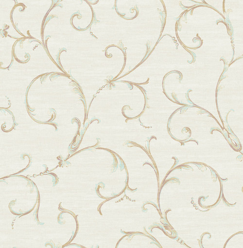 Classic Scroll Wallpaper in Teal RV20102 from Wallquest