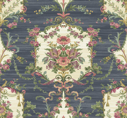 Floral Cameo Wallpaper in Bold Navy BM60002 from Wallquest