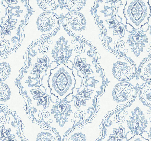 Wallquest MB30312 Nautical Damask Coastal Blue Wallpaper