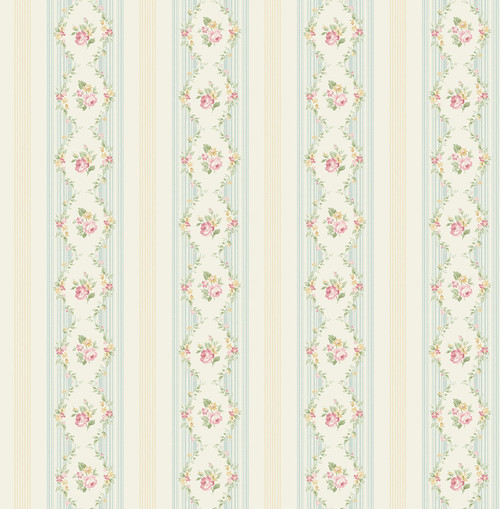 Floral Cameo Stripe Wallpaper in Classic Cream FG71101 from Wallquest
