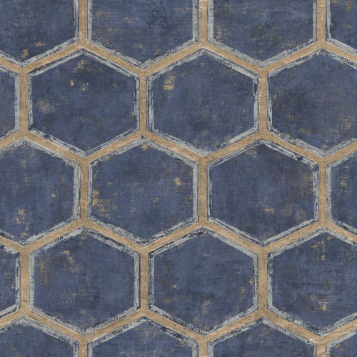 Seabrook in Blue Metallic Silver Tan MW31502 Wallpaper