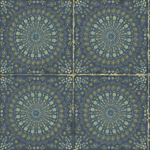 Wallquest RY30712 Mandala Boho Tile Navy Blue and Dandelion Wallpaper