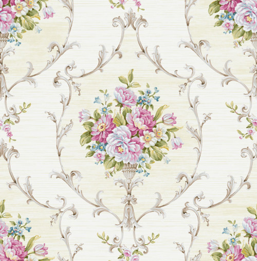 Seabrook in Blue Off White Purple Wine RG60607 Wallpaper