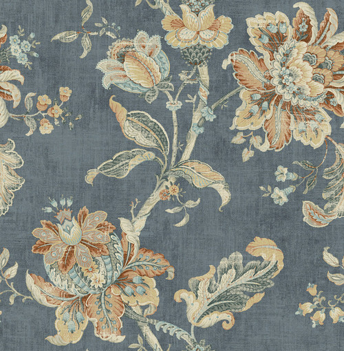 Blooming Jacobean Wallpaper in Blue Apricot RN70902 from Wallquest