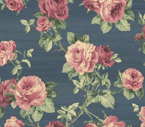 Classical Rose Trail Wallpaper in Navy Blue BM61202 from Wallquest
