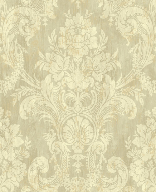 Classical Bouquet Damask Wallpaper in Warm Gold BM60902 from Wallquest