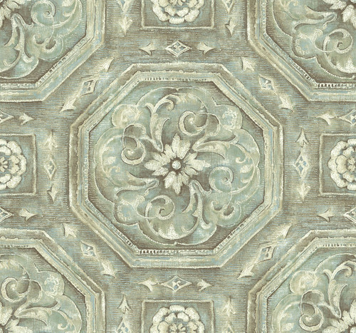 Nouveau Tile Wallpaper in Oxidized Metal AR32102 from Wallquest