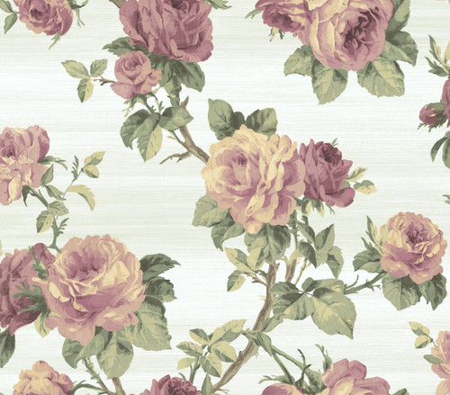 Classical Rose Trail Wallpaper in Off White with Purple Flowers BM61205 from Wallquest