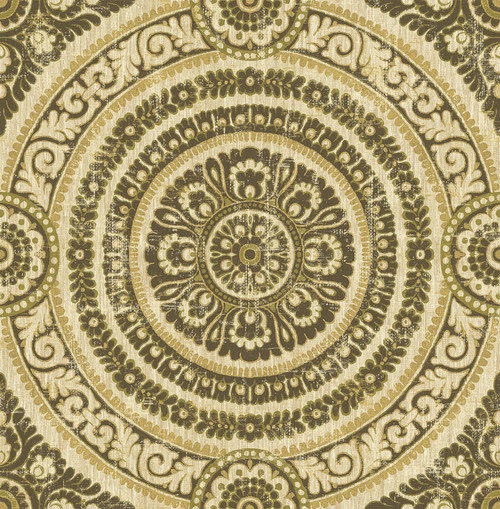 Ornate Round Tile Wallpaper in Green and Gold IM71104 from Wallquest