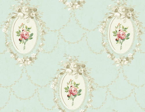 Darling Cameo Wallpaper in Sage FL90202 from Wallquest