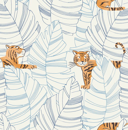 Wallquest DA61202 Hiding Tigers Sky Blue and Orange Wallpaper