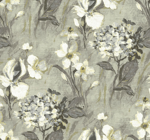 Windblown Florals Wallpaper in Gray Gardens AR32300 from Wallquest