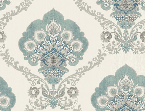 Ornate Fanned Damask Wallpaper in Light Aqua IM71002 from Wallquest