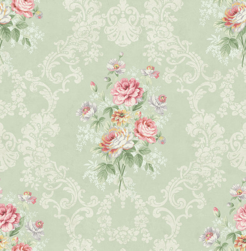 Bouquet Framed Cameo Wallpaper in Sage FL90004 from Wallquest