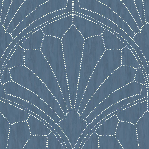 Wallquest RY31502 Scallop Medallion Steel Blue and Ivory Wallpaper