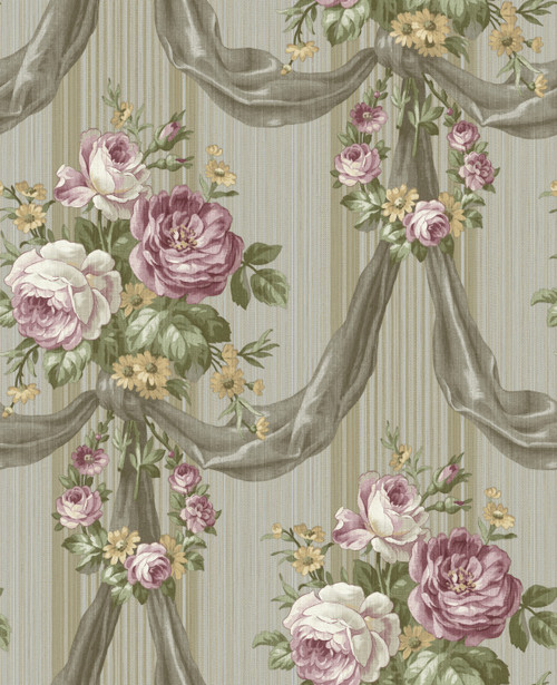 Blooming Draped Bouquet Wallpaper in Silver Purple TX41109 from Wallquest