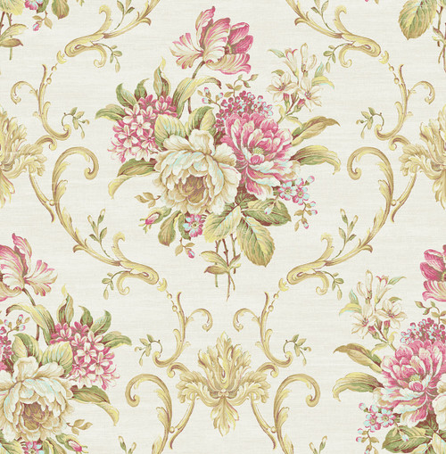 Floral Cameo Wallpaper in Magenta RV20001 from Wallquest