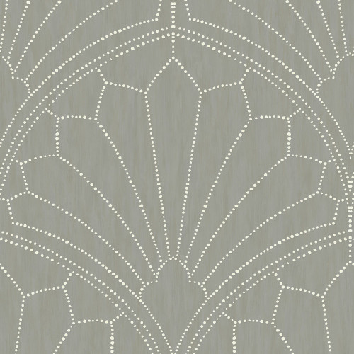 Wallquest RY31515 Scallop Medallion Cinder Gray and Ivory