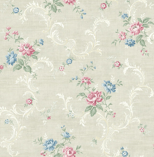 Tossed Floral Scroll Wallpaper in Cool Primary MV80101 from Wallquest