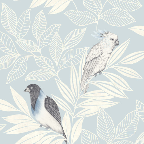 Wallquest RY30102 Paradise Island Birds Blue Oasis and Ivory