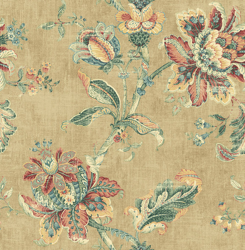 Blooming Jacobean Wallpaper in Antique Gold RN70907 from Wallquest