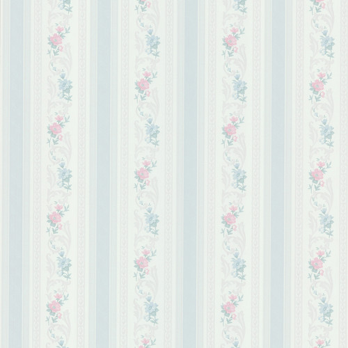 Brewster 2532-51105 Bath Bath Bath IV Nicola Light Blue Scrolling Floral Stripe Wallpaper