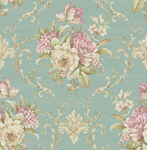 Floral Cameo Wallpaper in Teal Rose RV20002 from Wallquest