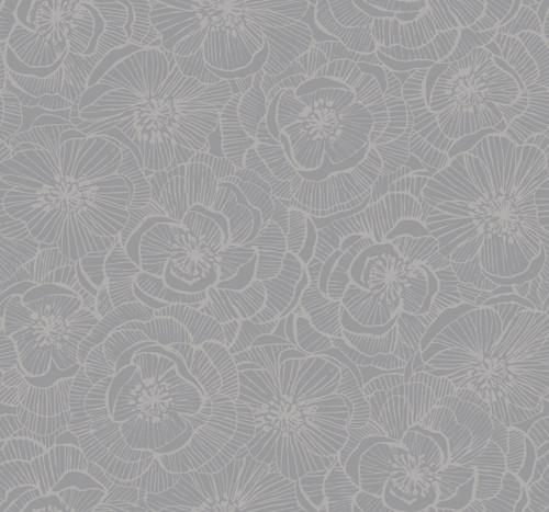 Wallquest AW71010 Graphic Floral Metallic Silver