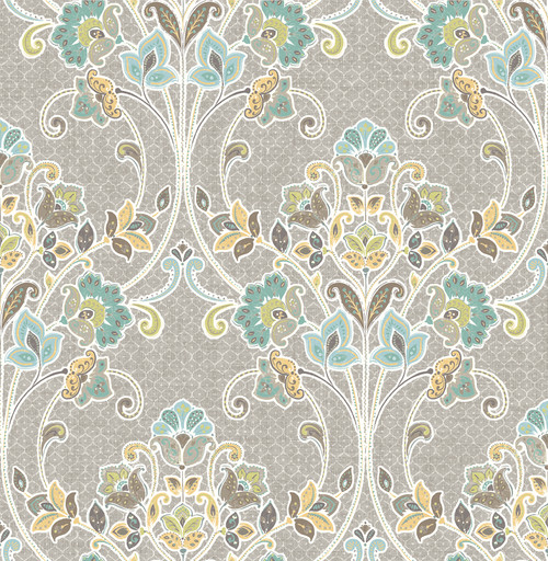 A-Street Prints by Brewster 1014-001810 Kismet Willow Grey Nouveau Floral Wallpaper