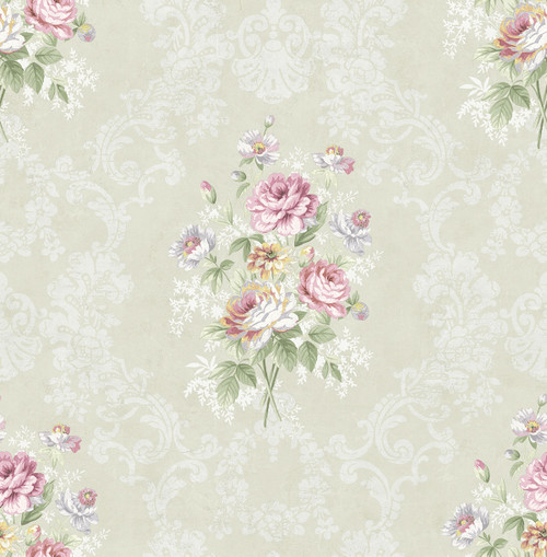 Bouquet Framed Cameo Wallpaper in Iris FL90009 from Wallquest