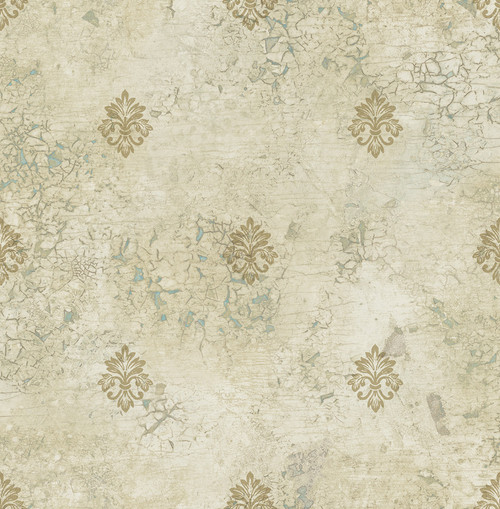 Distressed Fleur de lis Wallpaper in Antiqued Blue DV50104 from Wallquest