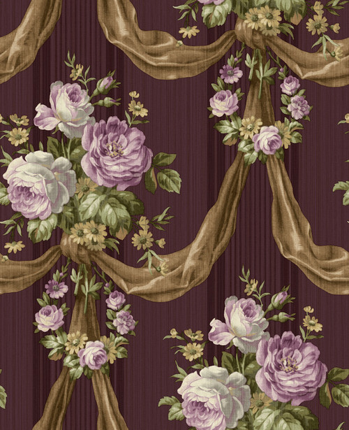 Blooming Draped Bouquet Wallpaper in Deep Purple and Gold TX41119 from Wallquest
