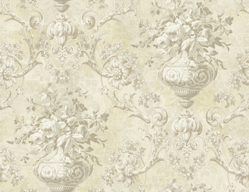 Antiqued Framed Bouquet Wallpaper in Soft Neutral BM61005 from Wallquest