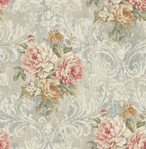 Floral Manor Wallpaper in Midnight Rose VF31002 from Wallquest