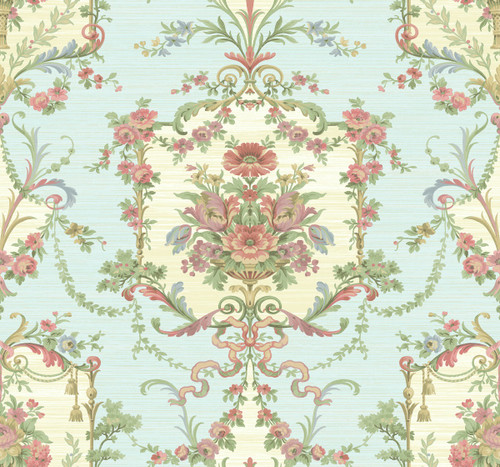 Floral Cameo Wallpaper in Bright Blue BM60012 from Wallquest
