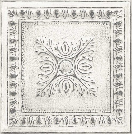 2540-24031 Ornamental Off-White Tin Tile with Antique and Vintage Wallpaper Non Woven Unpasted Wall Covering Restored Collection from A-Street Prints by Brewster Made in Great Britain