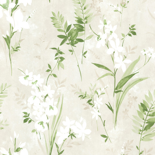 Kitchen Bed Bath IV by Brewster 2686-21628 Driselle Green Floral Wallpaper