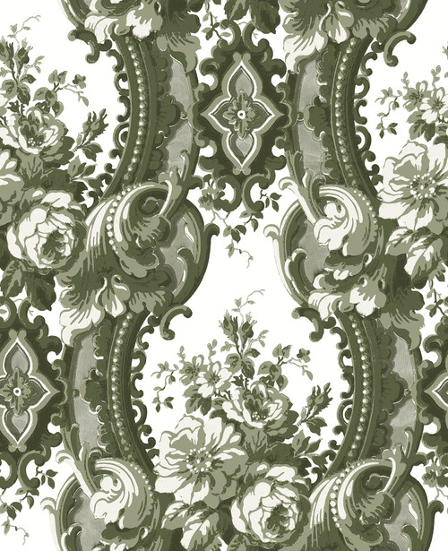 A−Street Prints by Brewster 2763-24215 Moonlight Dreamer Green Damask Wallpaper