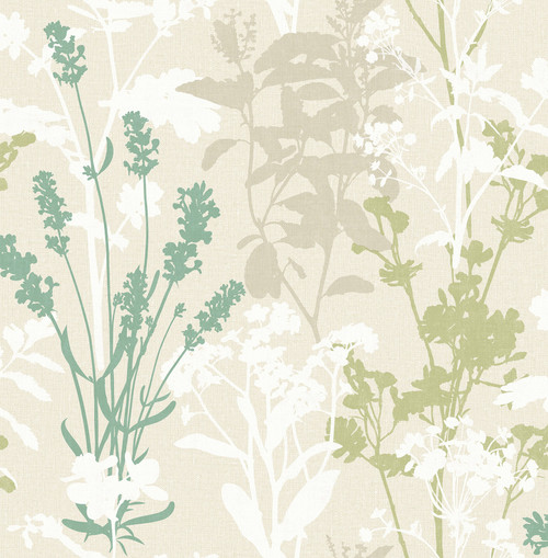 Brewster 2811-24573 Advantage Santa Lucia Green Wild Flowers Wallpaper Green
