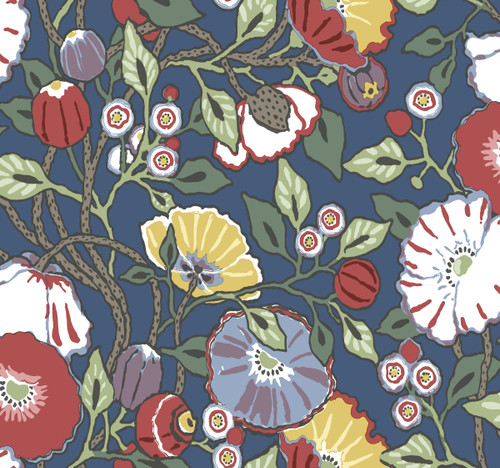 York Wallcoverings CY1515 Vincent Poppies Wallpaper Navy