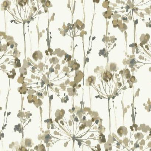 York Wallcoverings  CN2103 Candice Olson Modern Artisan Flourish Wallpaper white, taupe, teal, metallic gold