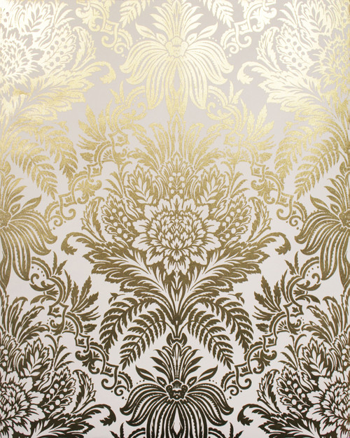 2834-M1395 Bernadette Gold Damask Wallpaper Traditional Style Unpasted Vinyl Paper from Advantage Metallics Collection by Brewster Made in Great Britain