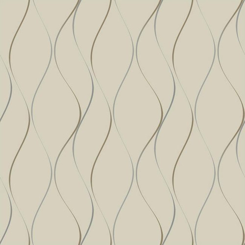 York Wallcoverings Y6201404 Dazzling Dimensions Wavy Stripe Wallpaper Beige, Metallic Gold, Metallic Silver