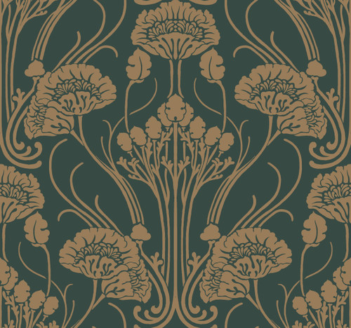 York Wallcoverings CA1566 Nouveau Damask Wallpaper Greens