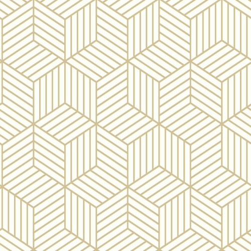 RoomMates RMK10704WP Stripped Hexagon White/Gold Peel & Stick Wallpaper White/Gold