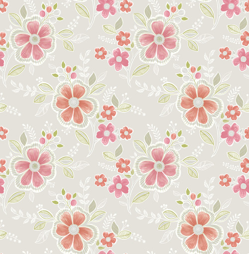 Brewster 2657-22202 Chloe Peach Floral Wallpaper