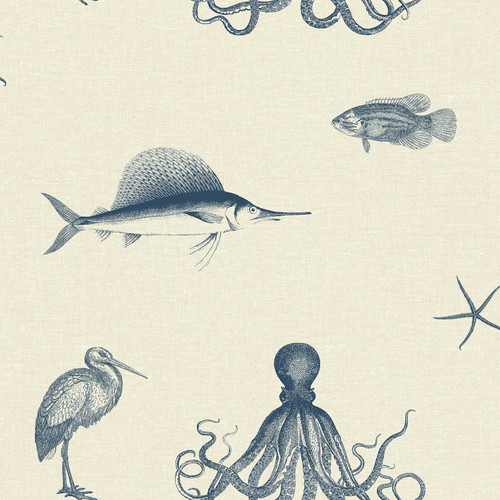 Chesapeake by Brewster 3113-12015 Seaside Living Oceania Taupe Sea Creature Wallpaper