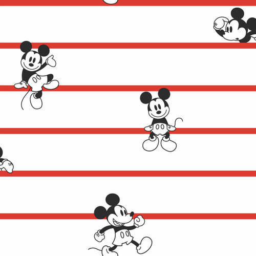 York Wallcoverings DI0933 Disney Mickey Mouse Stripe Wallpaper Red